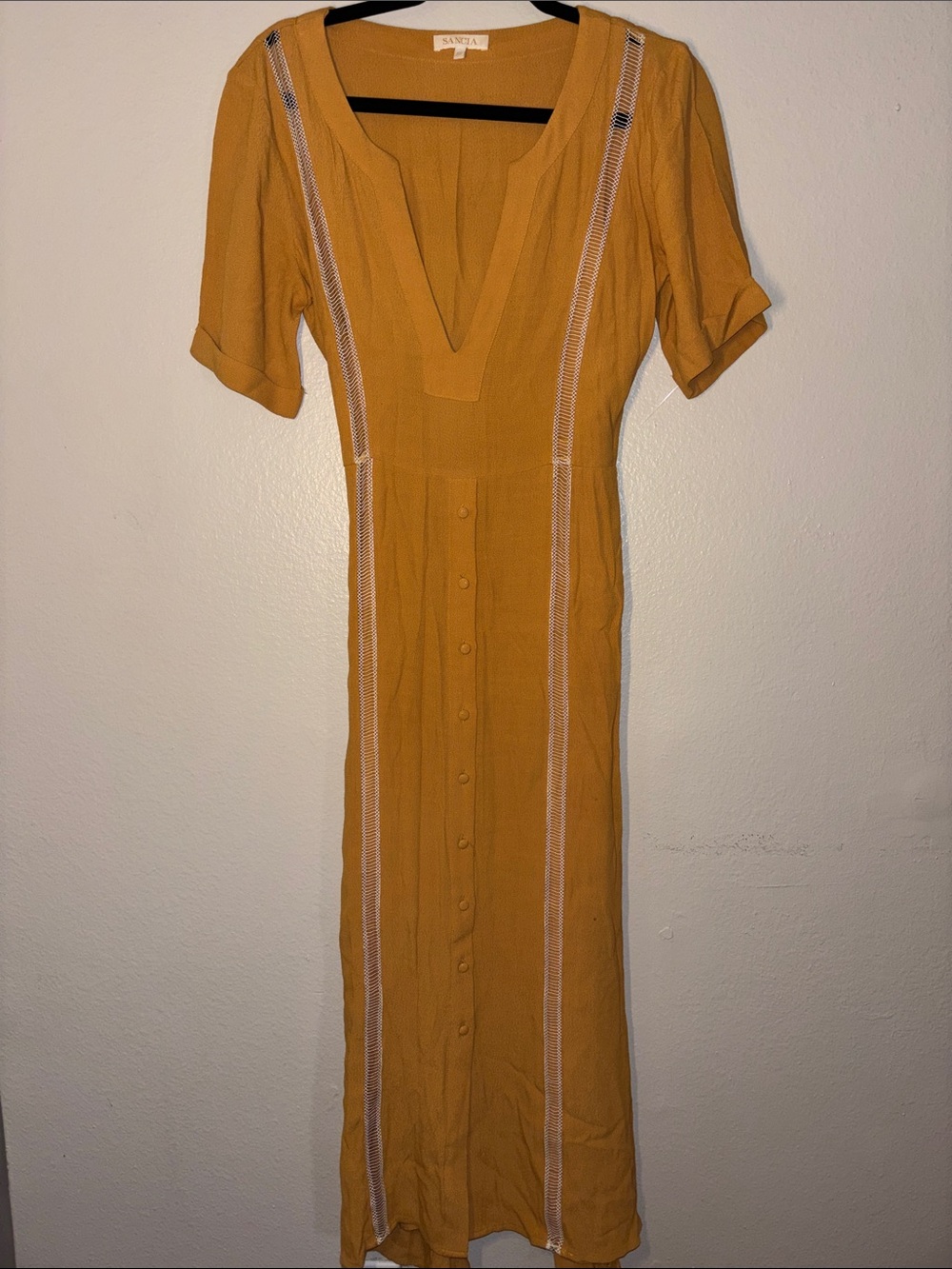 SANCIA Mustard Yellow Button-Front Maxi Dress